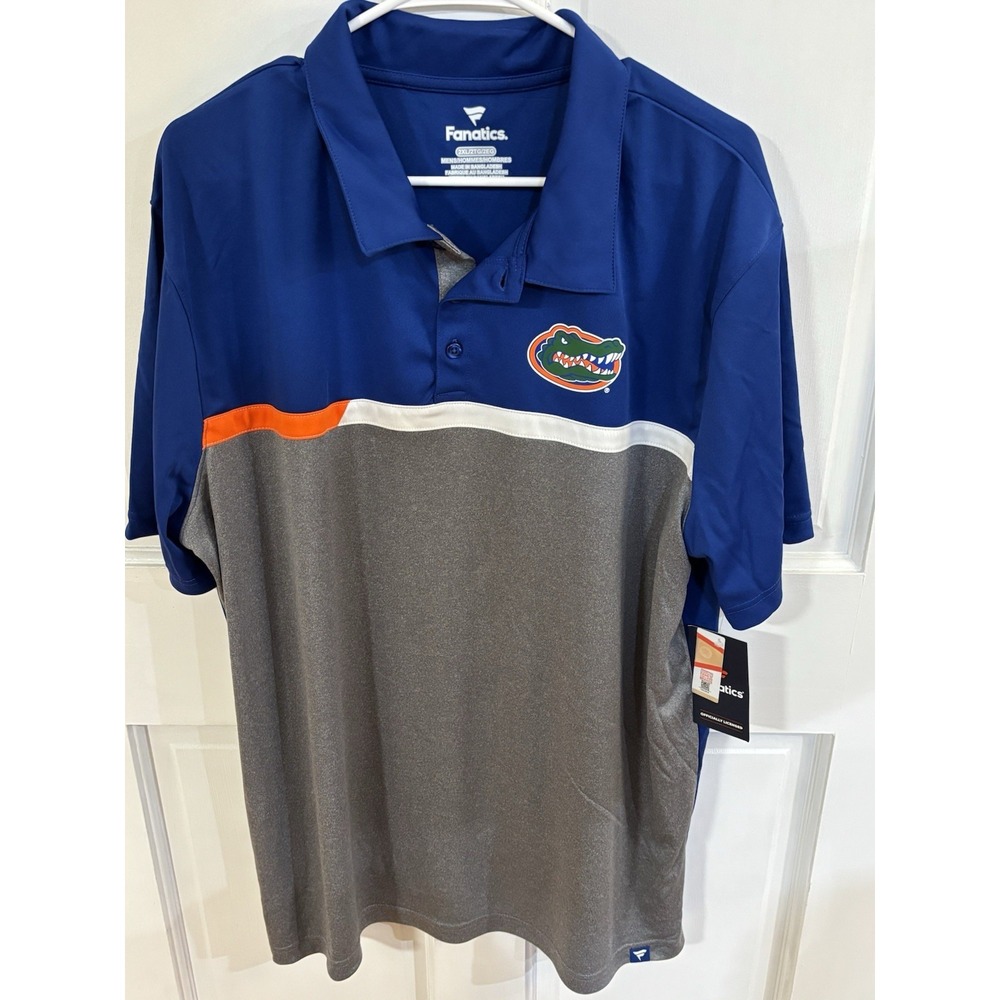 Mens Fanatics Florida Gators Short Sleeve Golf Polo Shirt Blue Orange 2XL